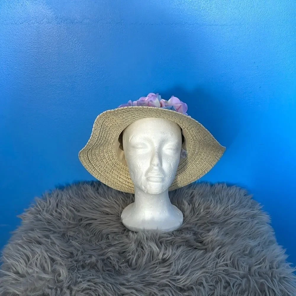 Elli by Capelli Straw Hat w/ Silver Thread & Pink Flowers | Girl's Summer Sun
